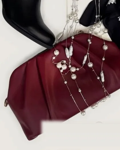 Burgundy Pleated Clutch